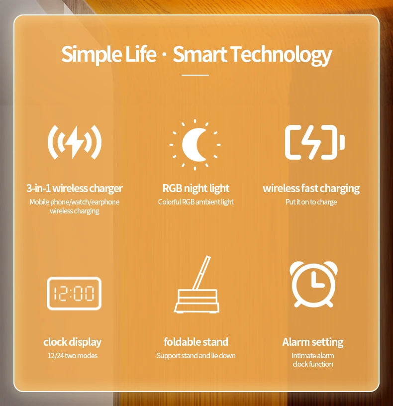 30W 3 In 1 Wireless Charger Stand Pad Alarm Clock