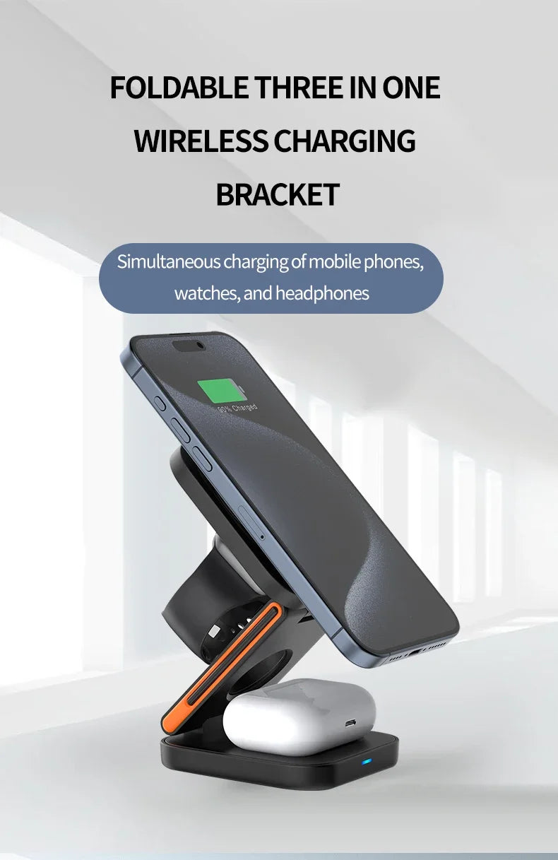 Foldable Fast Magnetic Wireless Charger Station 30W 3 in 1