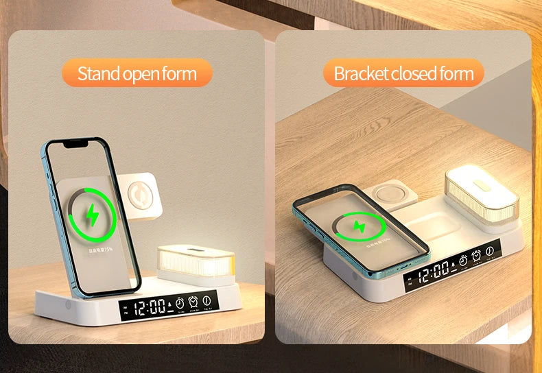30W 3 In 1 Wireless Charger Stand Pad Alarm Clock