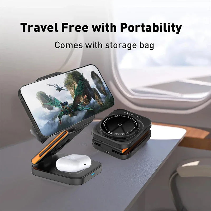 Foldable Fast Magnetic Wireless Charger Station 30W 3 in 1