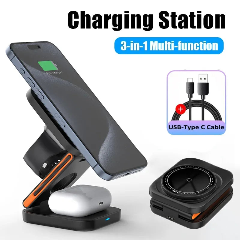 Foldable Fast Magnetic Wireless Charger Station 30W 3 in 1