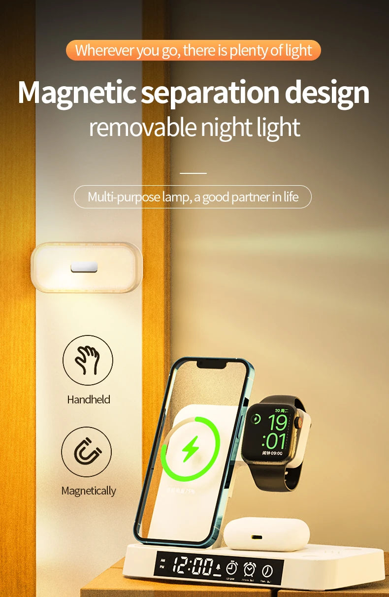 30W 3 In 1 Wireless Charger Stand Pad Alarm Clock