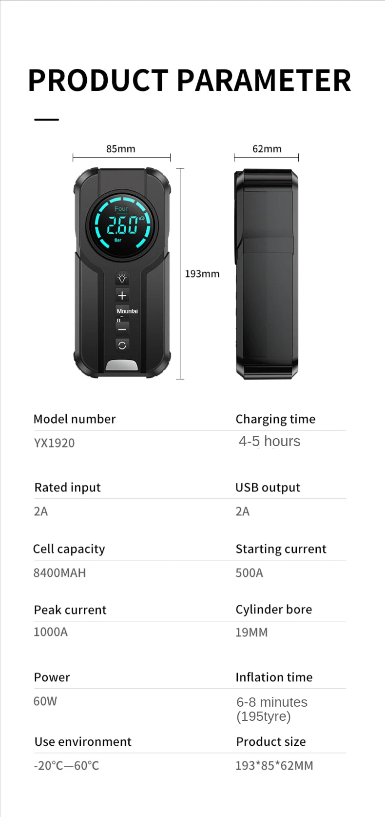 4 In 1 Car Jump Starter And Air Pump Power Bank